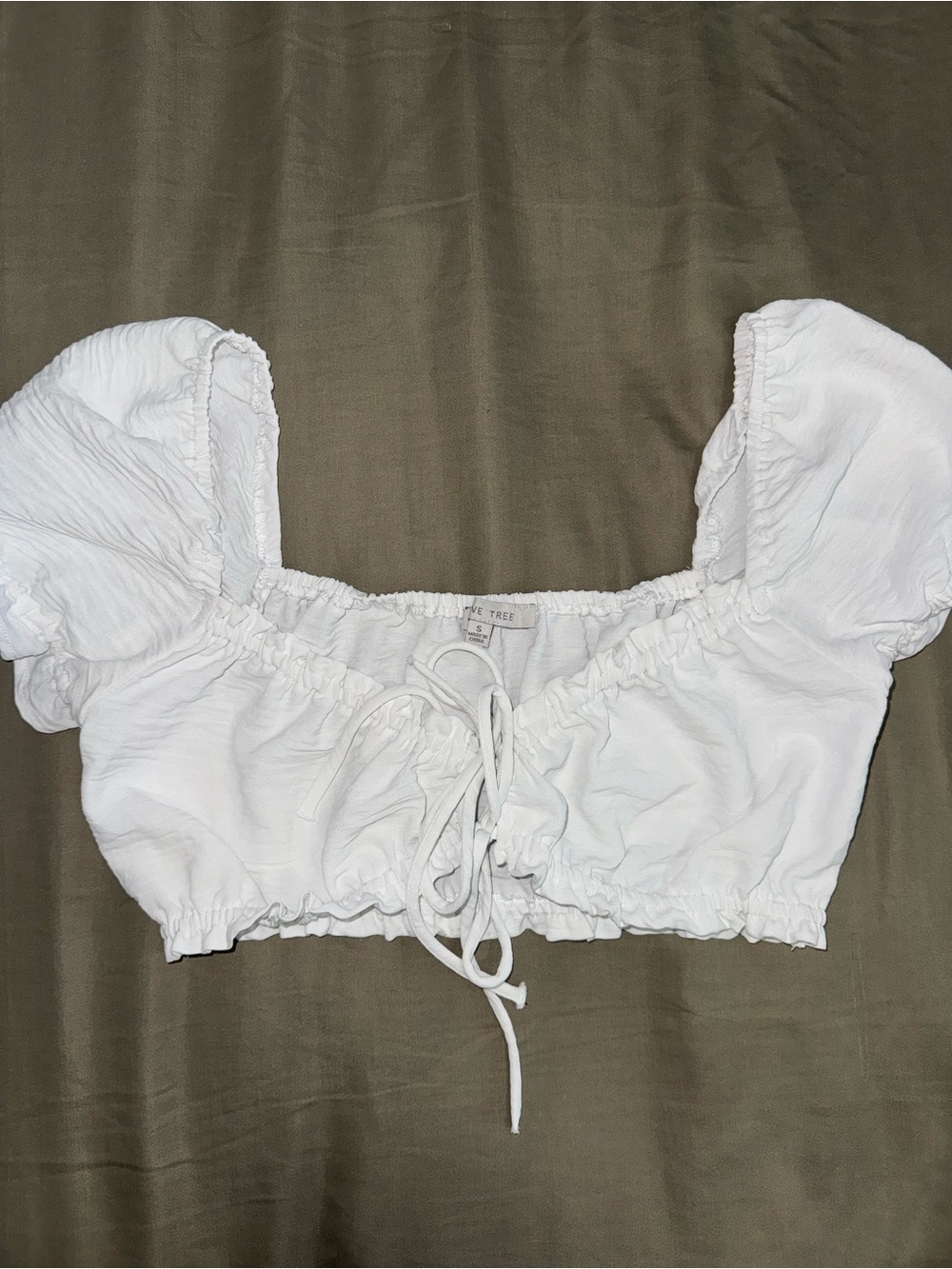 Free People White Puff-Sleeve Drawstring Crop Top
